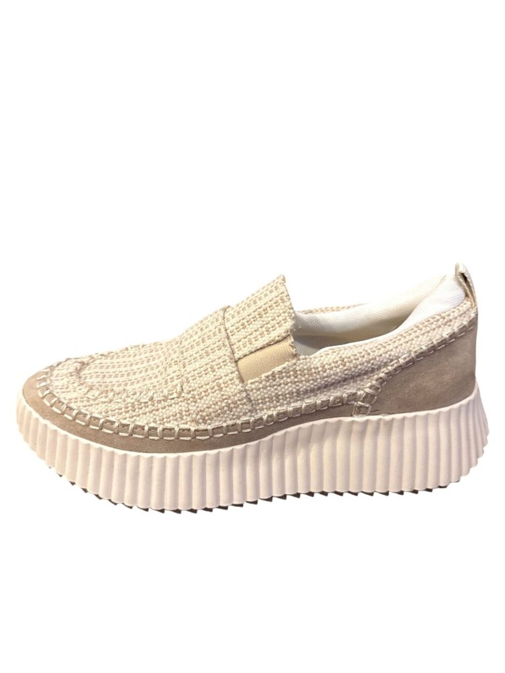 Dolce Vita Dayo Slip On Platform Sneakers Tweed Beige Cream Women 7.5M Casual